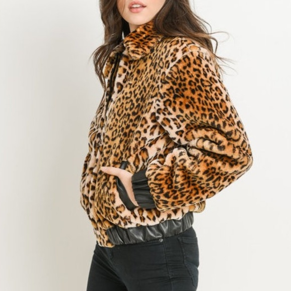 SALE !!! Leopard Teddy Faux Fur Bomber Jacket Coat - Picture 3 of 6